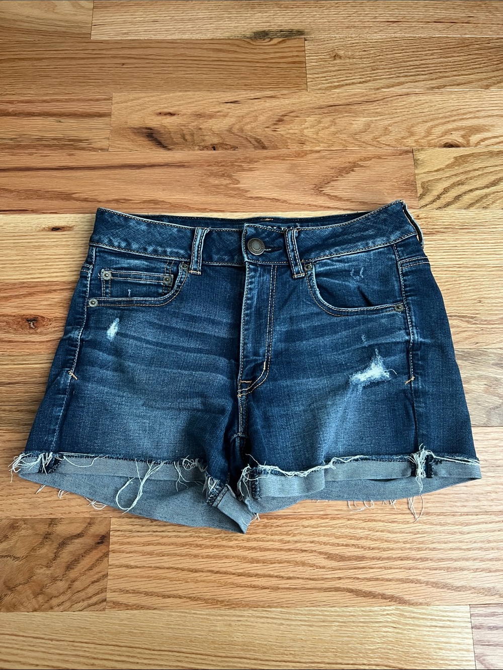 American Eagle Outfitters Dark Blue Distressed Denim Cutoff Shorts